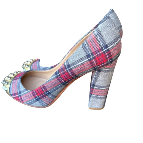 J.Crew Etta Plaid Studded Cap Toe Pumps Heels Shoes I Size: 6.5 - Picture 4 of 9